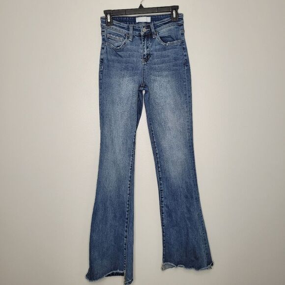 Vervet by Flying Monkey High Rise Slant Hem Flare Jeans Blue Size 25 - Picture 4 of 9